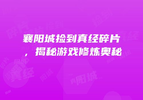 襄阳城捡到真经碎片，揭秘游戏修炼奥秘