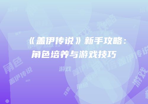 《盖伊传说》新手攻略：角色培养与游戏技巧