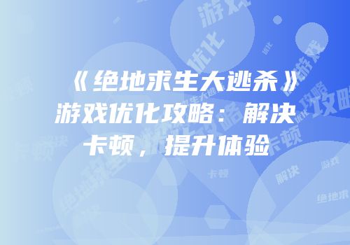 《绝地求生大逃杀》游戏优化攻略：解决卡顿，提升体验