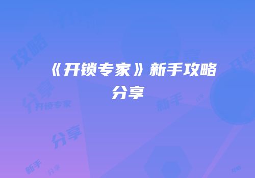 《开锁专家》新手攻略分享