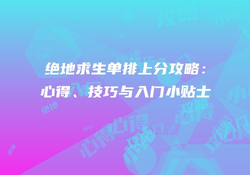 绝地求生单排上分攻略：心得、技巧与入门小贴士