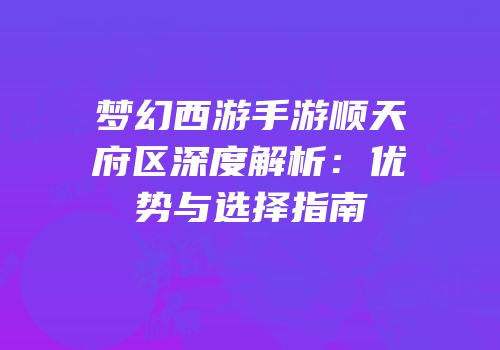 梦幻西游手游顺天府区深度解析：优势与选择指南