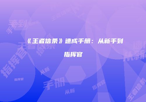 《王者信条》速成手册：从新手到指挥官