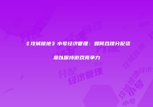 《攻城掠地》小号经济管理:如何合理分配资源以保持游戏竞争力