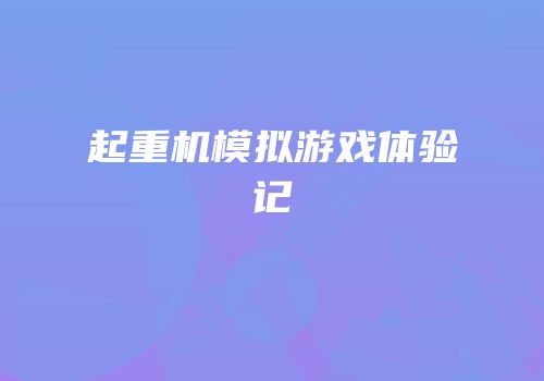 起重机模拟游戏体验记