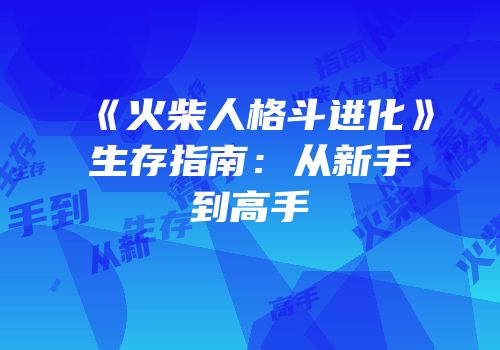 《火柴人格斗进化》生存指南：从新手到高手