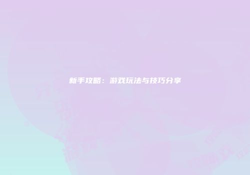 新手攻略：游戏玩法与技巧分享