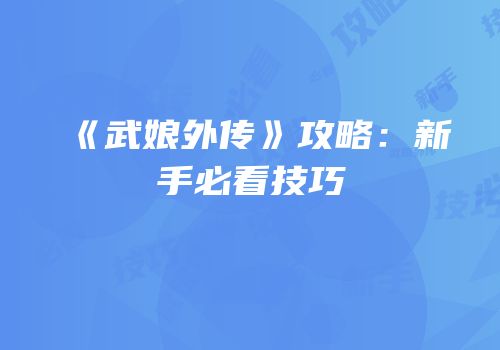 《武娘外传》攻略：新手必看技巧