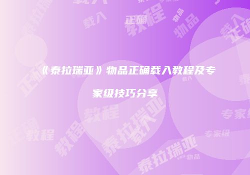 《泰拉瑞亚》物品正确载入教程及专家级技巧分享