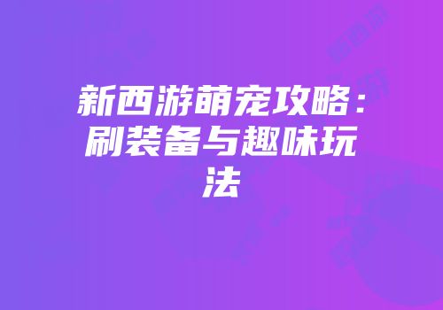 新西游萌宠攻略：刷装备与趣味玩法