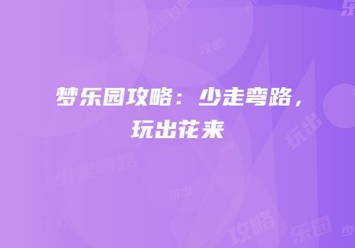 梦乐园攻略：少走弯路，玩出花来