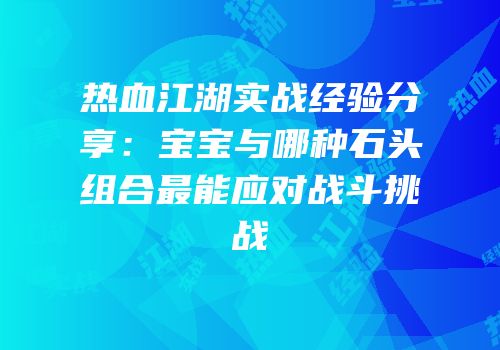 热血江湖实战经验分享:宝宝与哪种石头组合最能应对战斗挑战