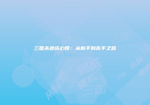 三国杀速成心得：从新手到高手之路