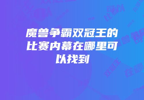 魔兽争霸双冠王的比赛内幕在哪里可以找到