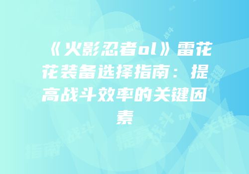 《火影忍者ol》雷花花装备选择指南：提高战斗效率的关键因素