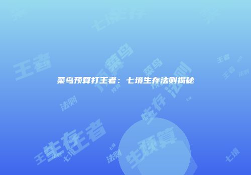 菜鸟预算打王者：七境生存法则揭秘