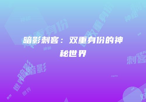 暗影刺客：双重身份的神秘世界