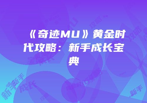 《奇迹MU》黄金时代攻略：新手成长宝典