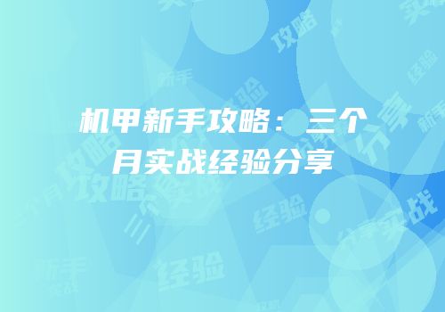 机甲新手攻略：三个月实战经验分享