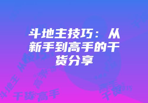 斗地主技巧：从新手到高手的干货分享