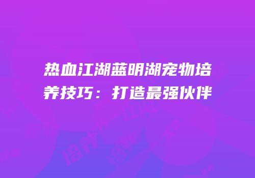 热血江湖蓝明湖宠物培养技巧：打造最强伙伴