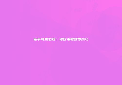 新手司机必知：驾校未教救命技巧