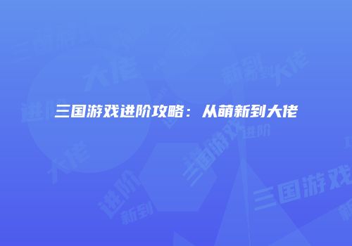 三国游戏进阶攻略：从萌新到大佬