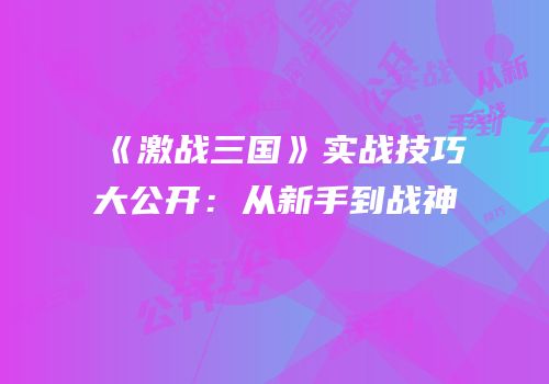 《激战三国》实战技巧大公开：从新手到战神