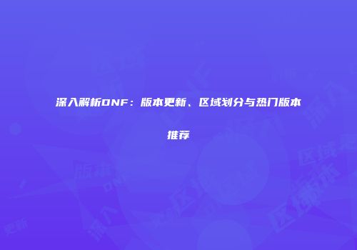 深入解析DNF：版本更新、区域划分与热门版本推荐