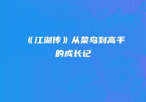 《江湖传》从菜鸟到高手的成长记