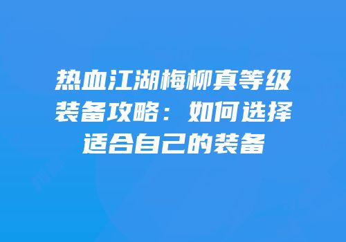 热血江湖梅柳真等级装备攻略：如何选择适合自己的装备
