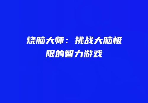烧脑大师：挑战大脑极限的智力游戏