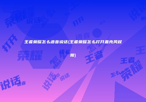 王者荣耀怎么语音说话(王者荣耀怎么打开麦克风权限)