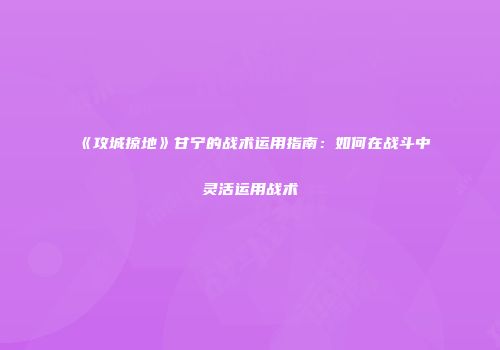 《攻城掠地》甘宁的战术运用指南：如何在战斗中灵活运用战术