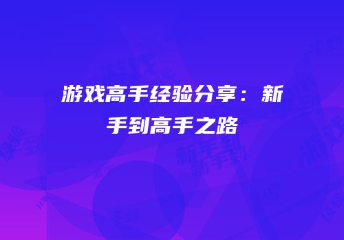 游戏高手经验分享：新手到高手之路
