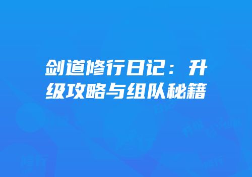 剑道修行日记：升级攻略与组队秘籍