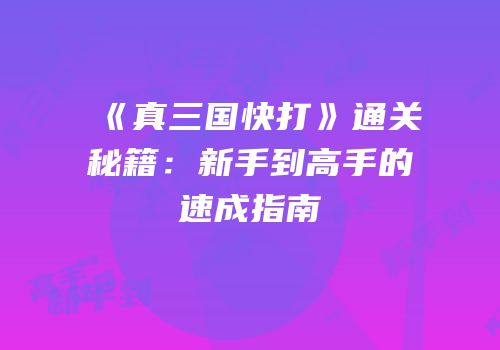 《真三国快打》通关秘籍：新手到高手的速成指南