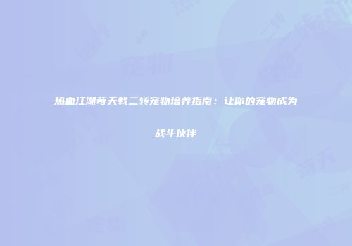 热血江湖苛天戟二转宠物培养指南：让你的宠物成为战斗伙伴