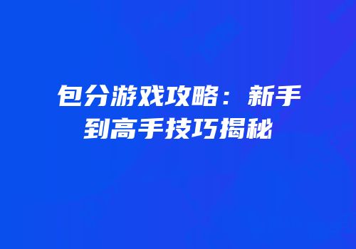 包分游戏攻略：新手到高手技巧揭秘