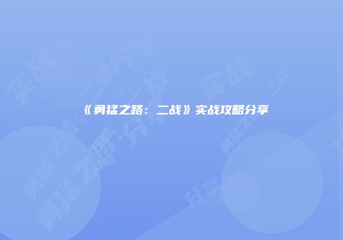 《勇猛之路：二战》实战攻略分享