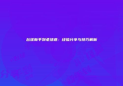 台球新手到老球痞：经验分享与技巧解析
