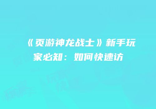 《页游神龙战士》新手玩家必知：如何快速访