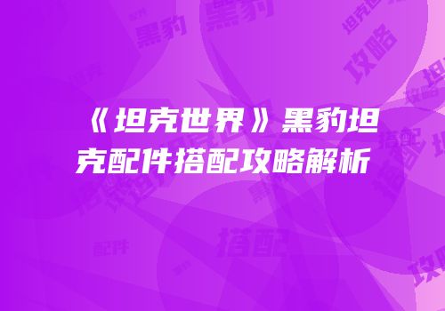 《坦克世界》黑豹坦克配件搭配攻略解析