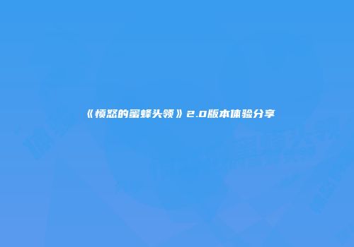 《愤怒的蜜蜂头领》2.0版本体验分享