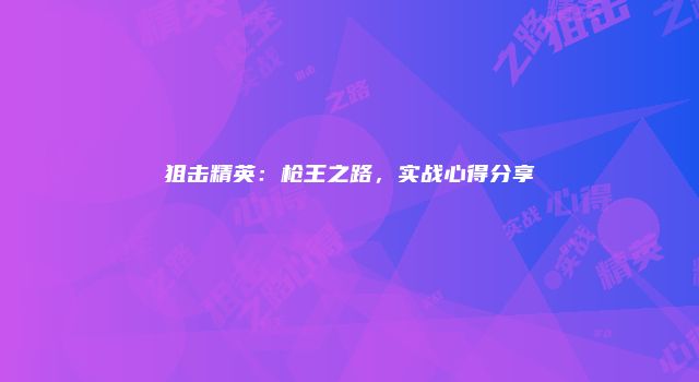 狙击精英：枪王之路，实战心得分享