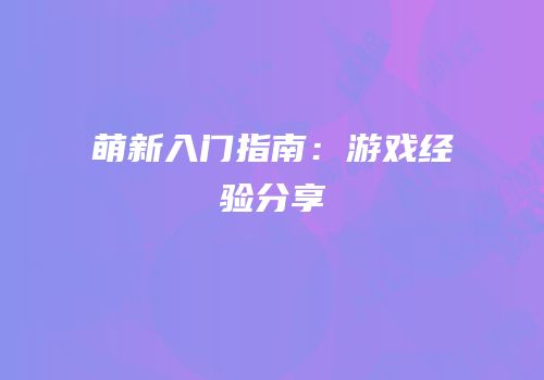 萌新入门指南：游戏经验分享