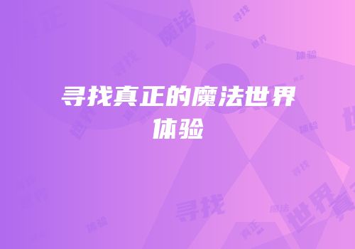 寻找真正的魔法世界体验