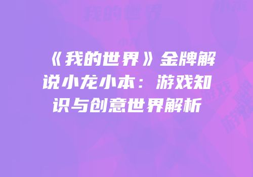 《我的世界》金牌解说小龙小本：游戏知识与创意世界解析