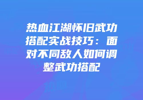 热血江湖怀旧武功搭配实战技巧：面对不同敌人如何调整武功搭配