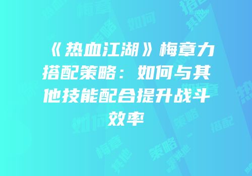 《热血江湖》梅章力搭配策略：如何与其他技能配合提升战斗效率
